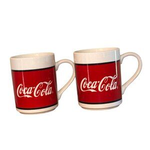 Coca-Cola Ceramic Mugs Set Of 2 By Gibson 1995 Red Logo 4" Tall Dishwasher save